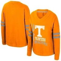 Women's Colosseum  Tennessee Orange Volunteers Oversized Violet Distressed V-Neck Long Sleeve T-Shirt