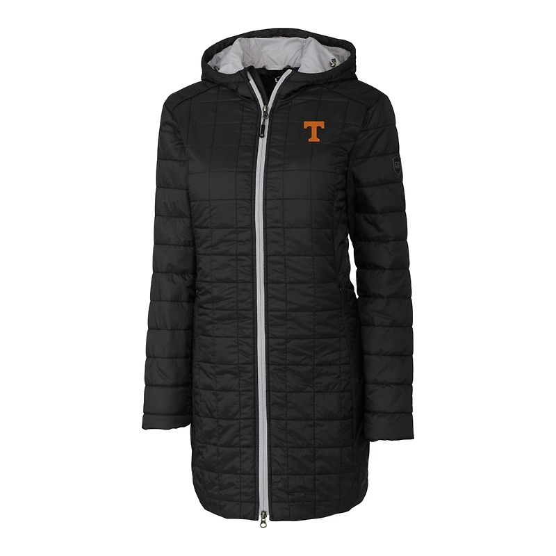 Manteau long à capuche noir Rainier Primaloft Eco pour femme de Cutter & Buck Tennessee Volunteers