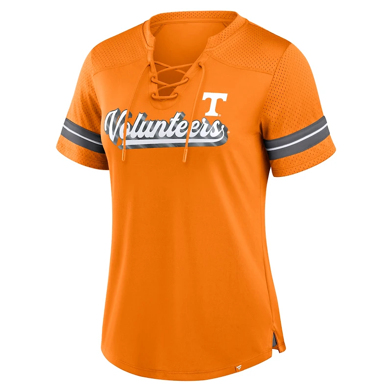 T-shirt à lacets et col en V Athena pour femmes Fanatics Tennessee Orange Volunteers Fundamental Overtime Readiness