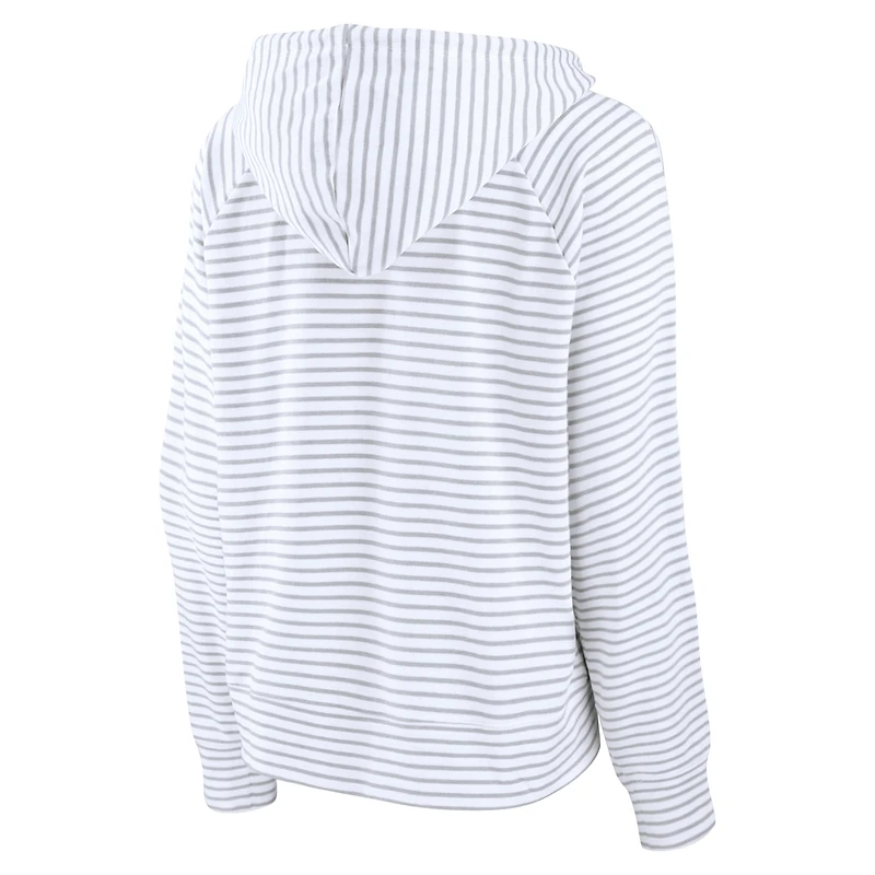 Women's Fanatics White/Gray Tennessee Volunteers Arch Logo Striped Notch Neck Pullover Hoodie