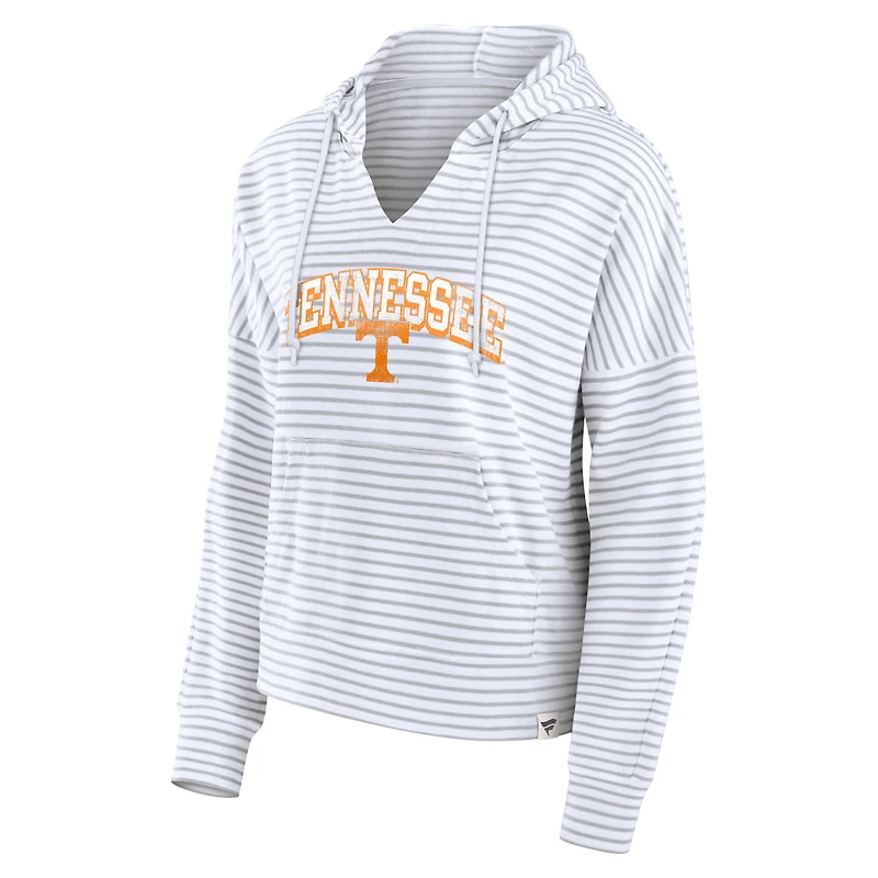 Sweat à capuche rayé col cranté pour femmes Fanatics blanc Tennessee Volunteers
