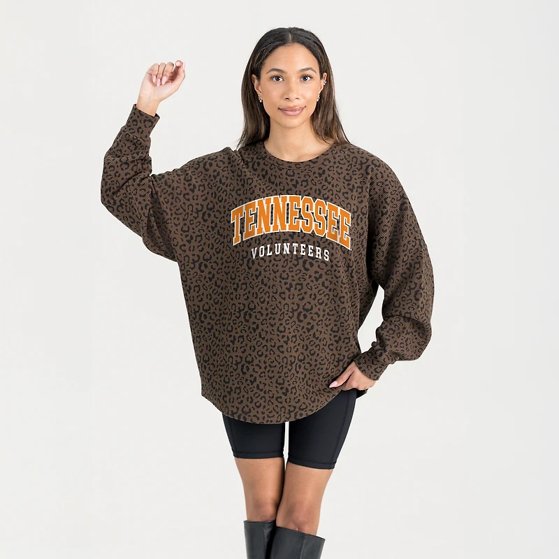 Sweat-shirt surdimensionné léopard marron Gameday Couture pour femme des Tennessee Volunteers