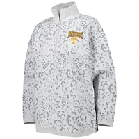 Women's Gameday Couture Heather Gray Tennessee Volunteers Leopard Quarter-Zip Sweatshirt