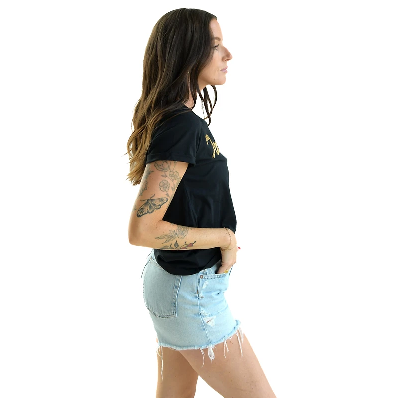 Women's Gameday Social  Black Tennessee Volunteers Hand Sewn Beaded Script T-Shirt