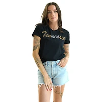 T-shirt noir cousu à la main avec inscription en perles des Tennessee Volunteers pour femmes