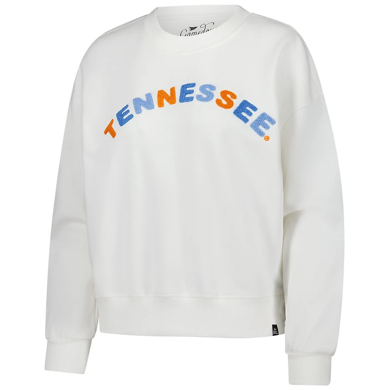 Sweat-shirt à enfiler surdimensionné Charlie Rainbow Chenille Arch blanc des Tennessee Volunteers pour femmes Gameday Social