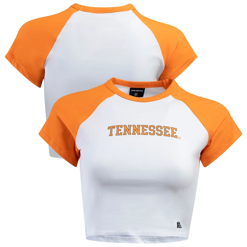 T-shirt raglan court Hype and Vice blanc/orange Tennessee Volunteers pour femme