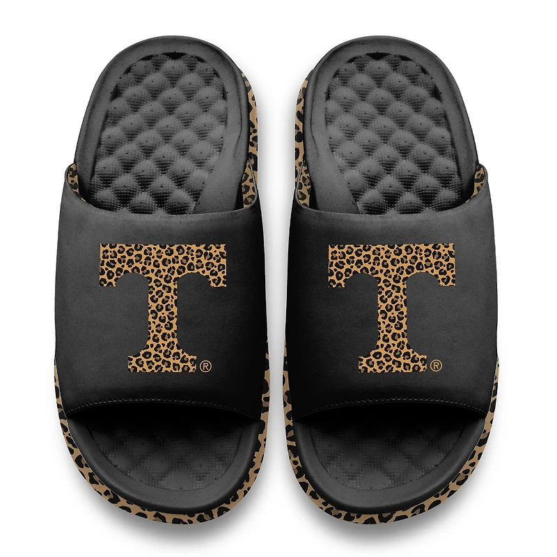 Sandales à enfiler ISlide noires pour femmes, motif léopard des Tennessee Volunteers