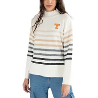 Women's Lusso  White Tennessee Volunteers Simone Striple Mock Neck Oversized Pullover Sweater