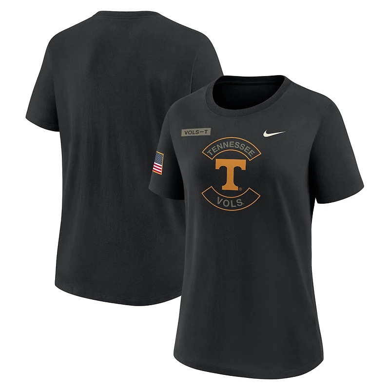 T-shirt Nike Dri-FIT noir Tennessee Volunteers 2025 pour femme, hommage aux militaires