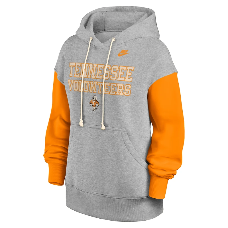 Sweat à capuche surdimensionné Nike Legacy Phoenix pour femme, gris chiné/orange Tennessee, Tennessee Volunteers
