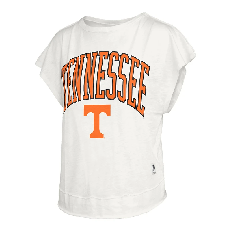 T-shirt à dos ouvert en flammé crème Pressbox pour femmes, Tennessee Volunteers Nelson Movement