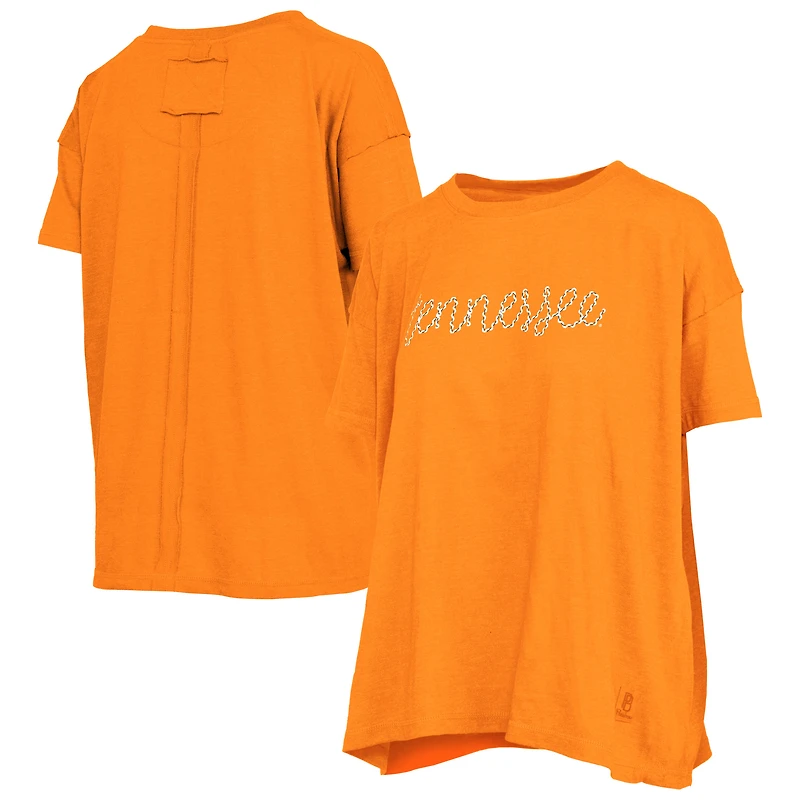 T-shirt oversize brodé aux couleurs de l'équipe Tennessee Volunteers, couleur Heather Orange, pour femmes.