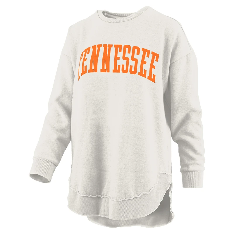 Women's Pressbox  Oatmeal Tennessee Volunteers Melange Poncho Vintage Fleece Long Sleeve Pullover Sweatshirt