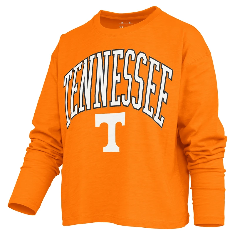 T-shirt à manches longues et coupe carrée pour femme, style Pressbox Tennessee Orange Volunteers Motley.