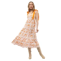 Robe longue à volants et épaules nouées pour femme Smith & Quinn Orange Tennessee Volunteers