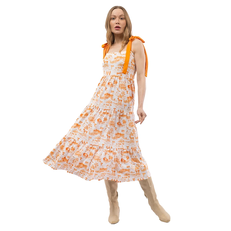 Robe longue à volants et épaules nouées pour femme Smith & Quinn Orange Tennessee Volunteers