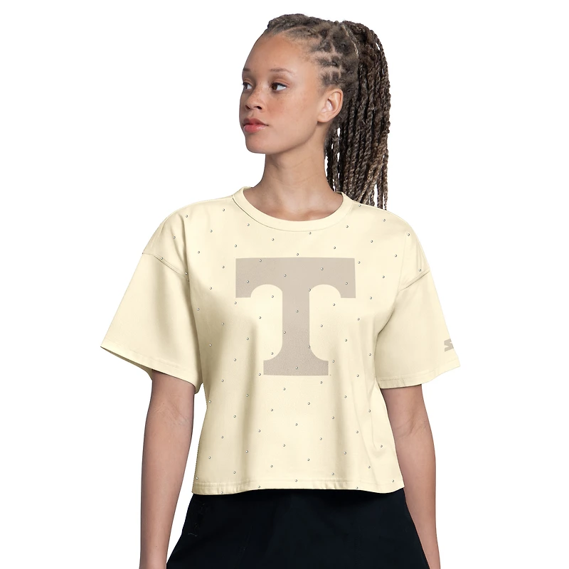 Women's Starter Cream Tennessee Volunteers Rhinestone Sprinkle Boxy Cropped T-Shirt