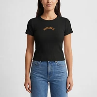 T-shirt court côtelé noir Uscape Apparel pour femme, motif Tennessee Volunteers brodé à l'envers