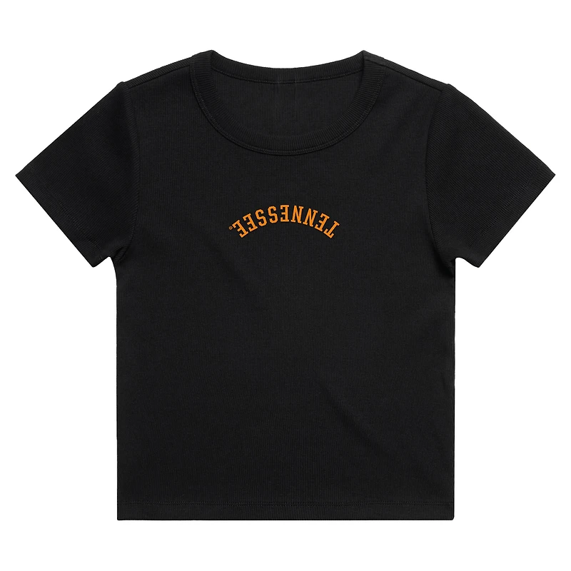 Women's Uscape Apparel  Black Tennessee Volunteers Upside Down Embroidery Ribbed Cropped T-Shirt