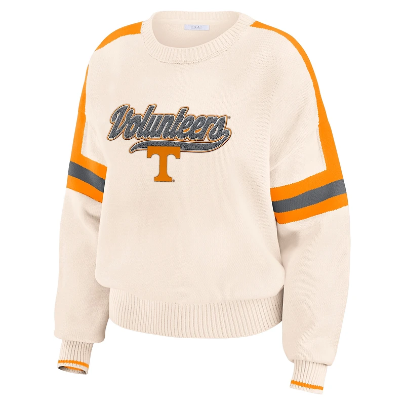 Pull à rayures et patchs tissés en chenille crème Tennessee Volunteers pour femme WEAR by Erin Andrews
