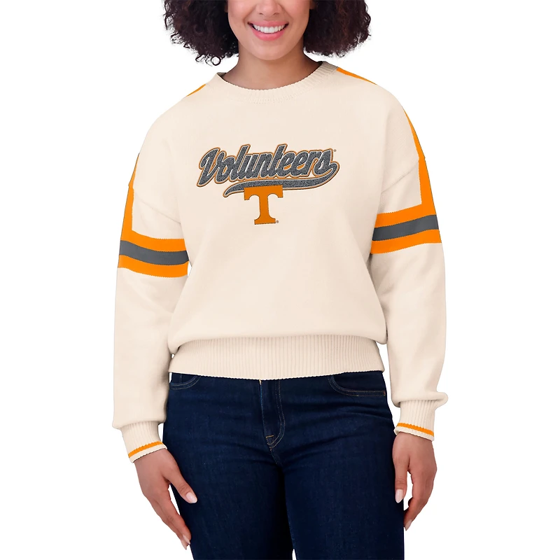 Pull à rayures et patchs tissés en chenille crème Tennessee Volunteers pour femme WEAR by Erin Andrews