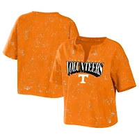 Women's WEAR by Erin Andrews Tennessee Orange Volunteers Bleach Wash Splatter Cropped Notch Neck T-Shirt