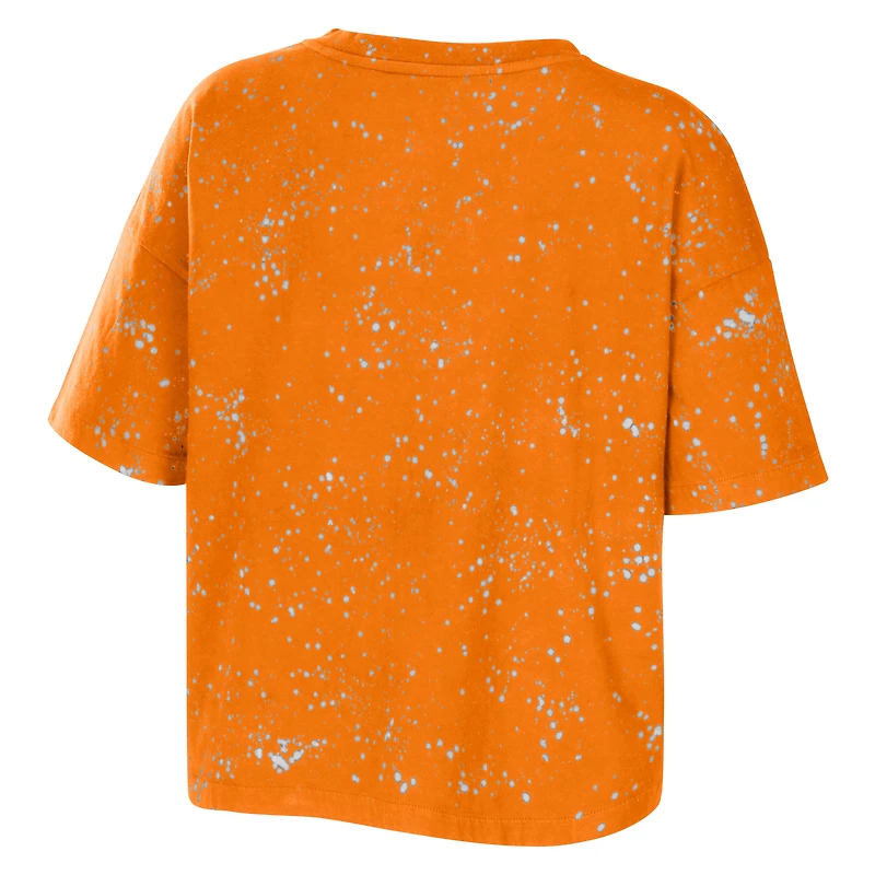 Women's WEAR by Erin Andrews Tennessee Orange Volunteers Bleach Wash Splatter Cropped Notch Neck T-Shirt
