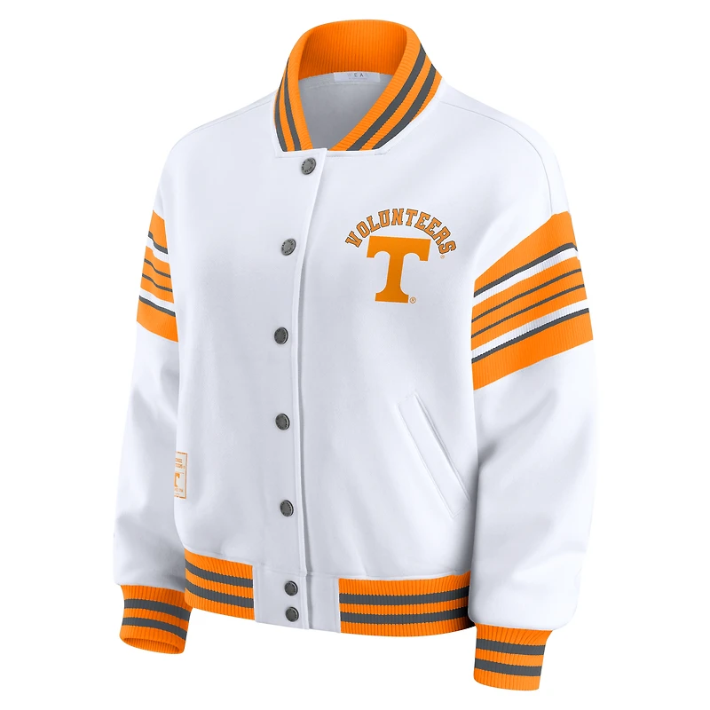 Women's WEAR by Erin Andrews White/Tennessee Orange Tennessee Volunteers Satin Stitch Full-Snap Fleece Sweatshirt Jacket
