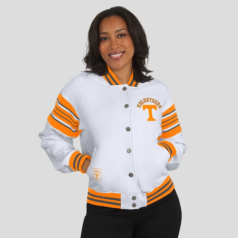 Women's WEAR by Erin Andrews White/Tennessee Orange Tennessee Volunteers Satin Stitch Full-Snap Fleece Sweatshirt Jacket