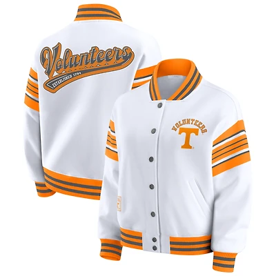 Women's WEAR by Erin Andrews White/Tennessee Orange Tennessee Volunteers Satin Stitch Full-Snap Fleece Sweatshirt Jacket