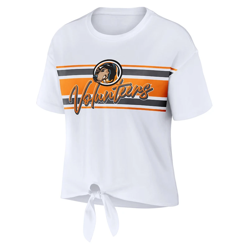 Women's WEAR by Erin Andrews White Tennessee Volunteers T-shirt court à rayures et nœud sur le devant