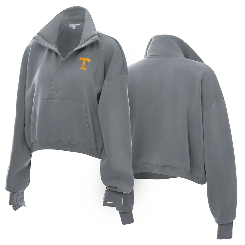 Sweat-shirt court à demi-boutons-pression ZooZatz gris pour femme, modèle Tennessee Volunteers