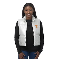 Women's ZooZatz Silver Tennessee Volunteers Metallic Cropped Full-Zip Sleeveless Puffer Vest