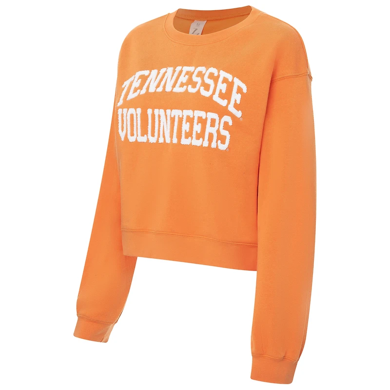 Women's ZooZatz Oatmeal Tennessee Volunteers Core Chenille Cropped Pullover Sweatshirt