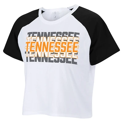 Women's ZooZatz White Tennessee Volunteers Colorblock Repeat Raglan Cropped T-Shirt