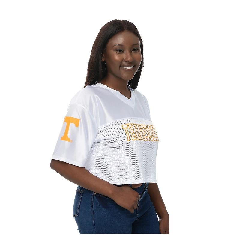 Women's ZooZatz White Tennessee Volunteers Mesh Cropped V-Neck T-Shirt