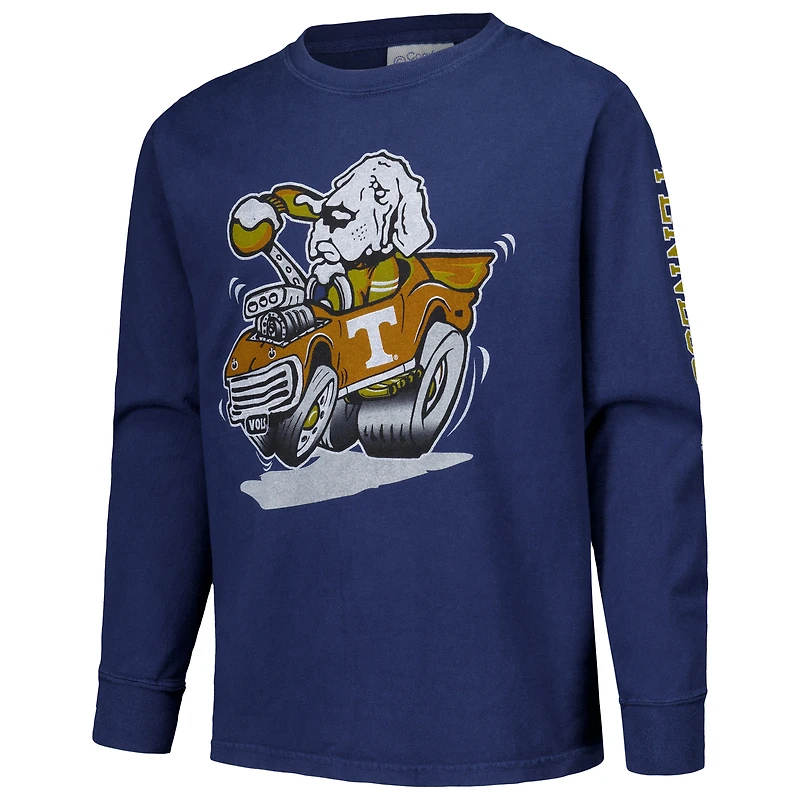 T-shirt à manches longues pour jeunes ComfortWash, mascotte des volontaires du Tennessee, voiture de course, bleu marine