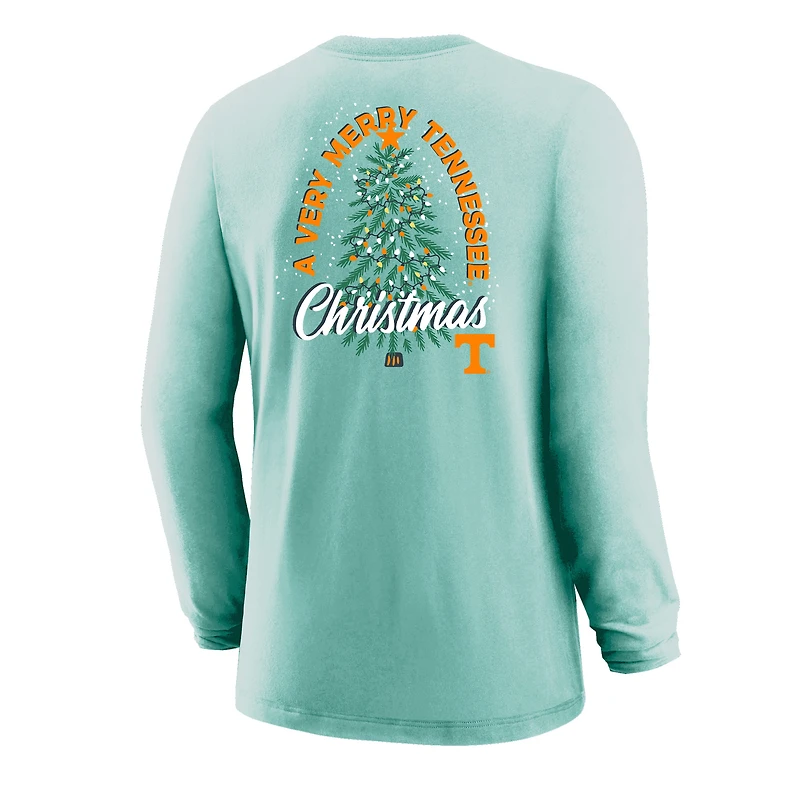 Youth Light Green Tennessee Volunteers Merry Christmas Tree Long Sleeve T-Shirt