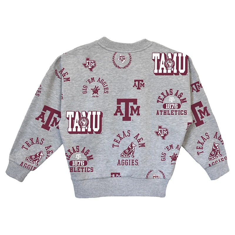 Girls Youth Gameday Couture Heather Gray Texas A&M Aggies Always On Repeat Pullover Sweatshirt