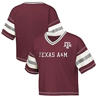 T-shirt à col en V marron pour jeunes filles des Texas A&M Aggies Grid Iron