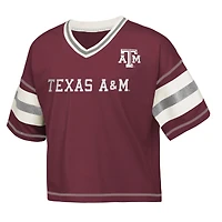 T-shirt à col en V marron pour jeunes filles des Texas A&M Aggies Grid Iron