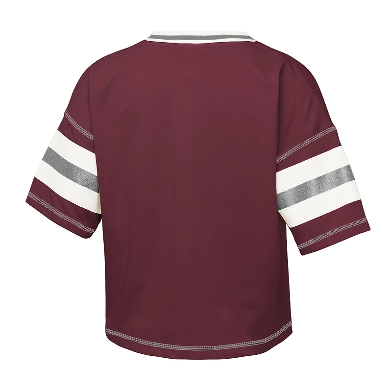 T-shirt à col en V marron pour jeunes filles des Texas A&M Aggies Grid Iron