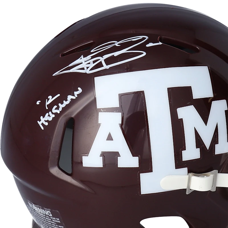 Casque Riddell Maroon Speed ​​Mini autographié par Johnny Manziel des Texas A&M Aggies avec inscription « 12 Heisman »