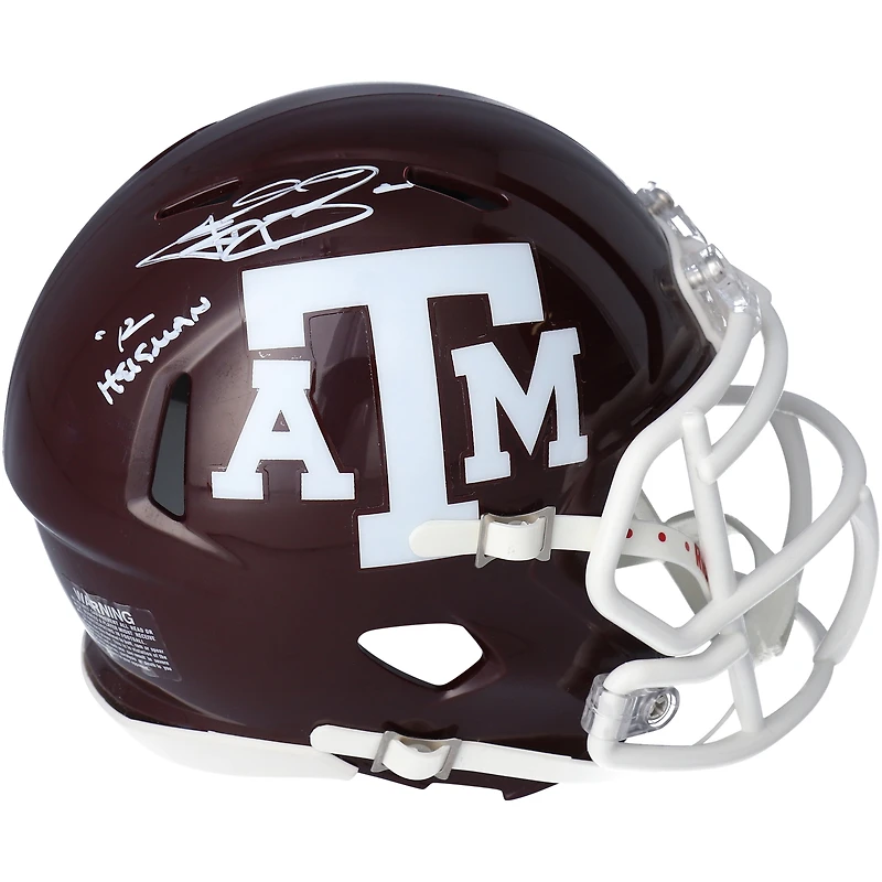 Casque Riddell Maroon Speed Mini autographié par Johnny Manziel des Texas A&M Aggies avec inscription « 12 Heisman »