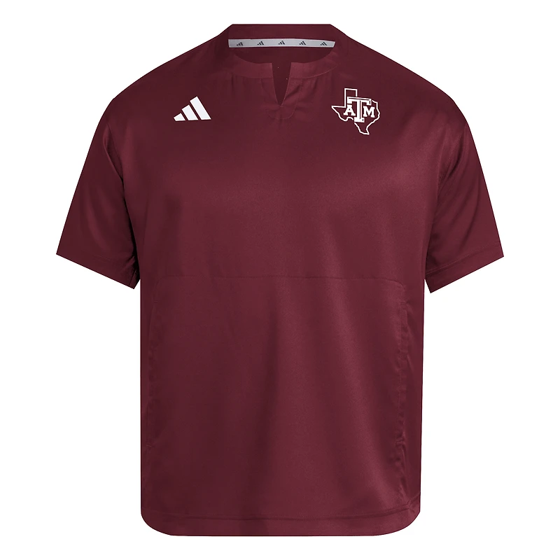 Pull à col cranté Adizero pour homme, couleur marron, des Texas A&M Aggies Dugout Coaches