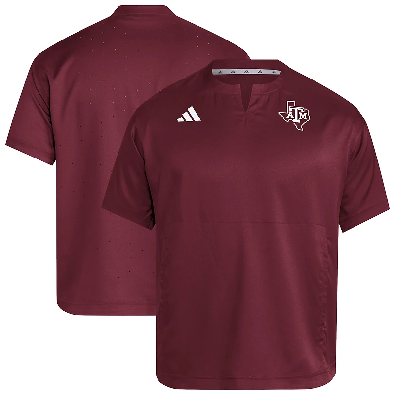 Pull à col cranté Adizero pour homme, couleur marron, des Texas A&M Aggies Dugout Coaches