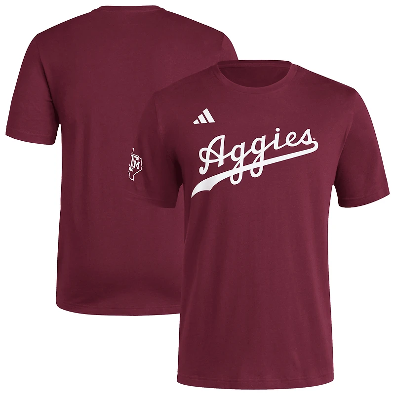 T-shirt adidas pour homme avec logo Fresh Wordmark Texas A&M Aggies marron