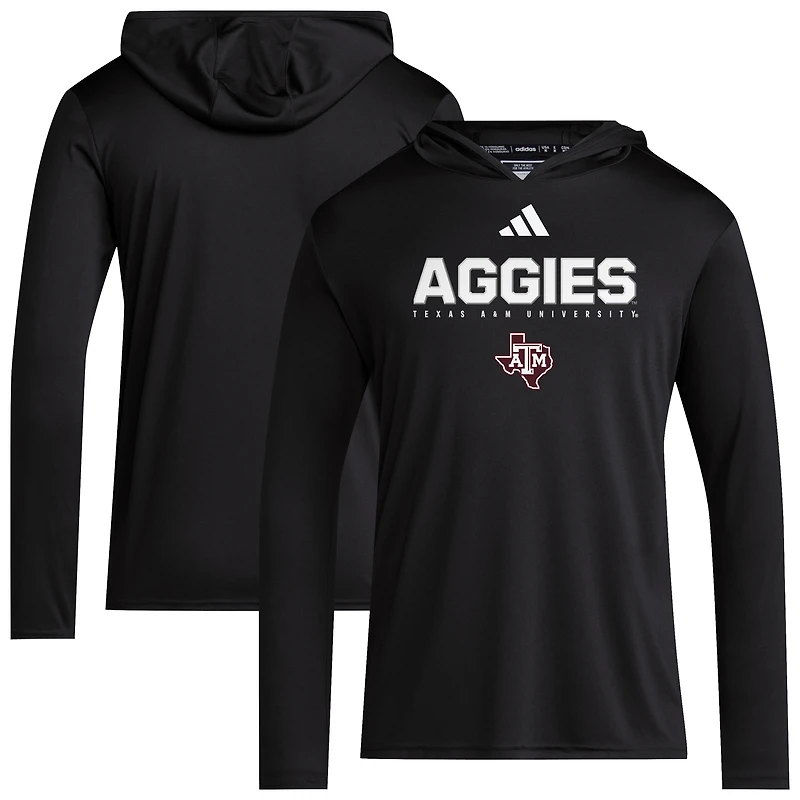 Men's adidas Black Texas A&M Aggies 2025 AEROREADY Sideline Training Long Sleeve Hooded T-Shirt