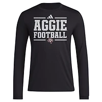 T-shirt à manches longues pour hommes adidas Texas A&M Aggies Locker Football Pre-Game AEROREADY noir